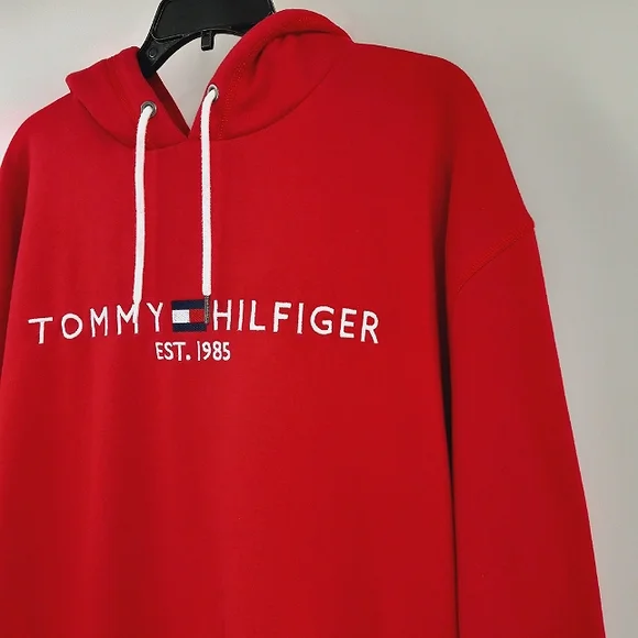TOMMY HILFIGER Mens Red Embroidered Spellout Flag Logo Hoodie Sweatshirt XXXL - Picture 4 of 13